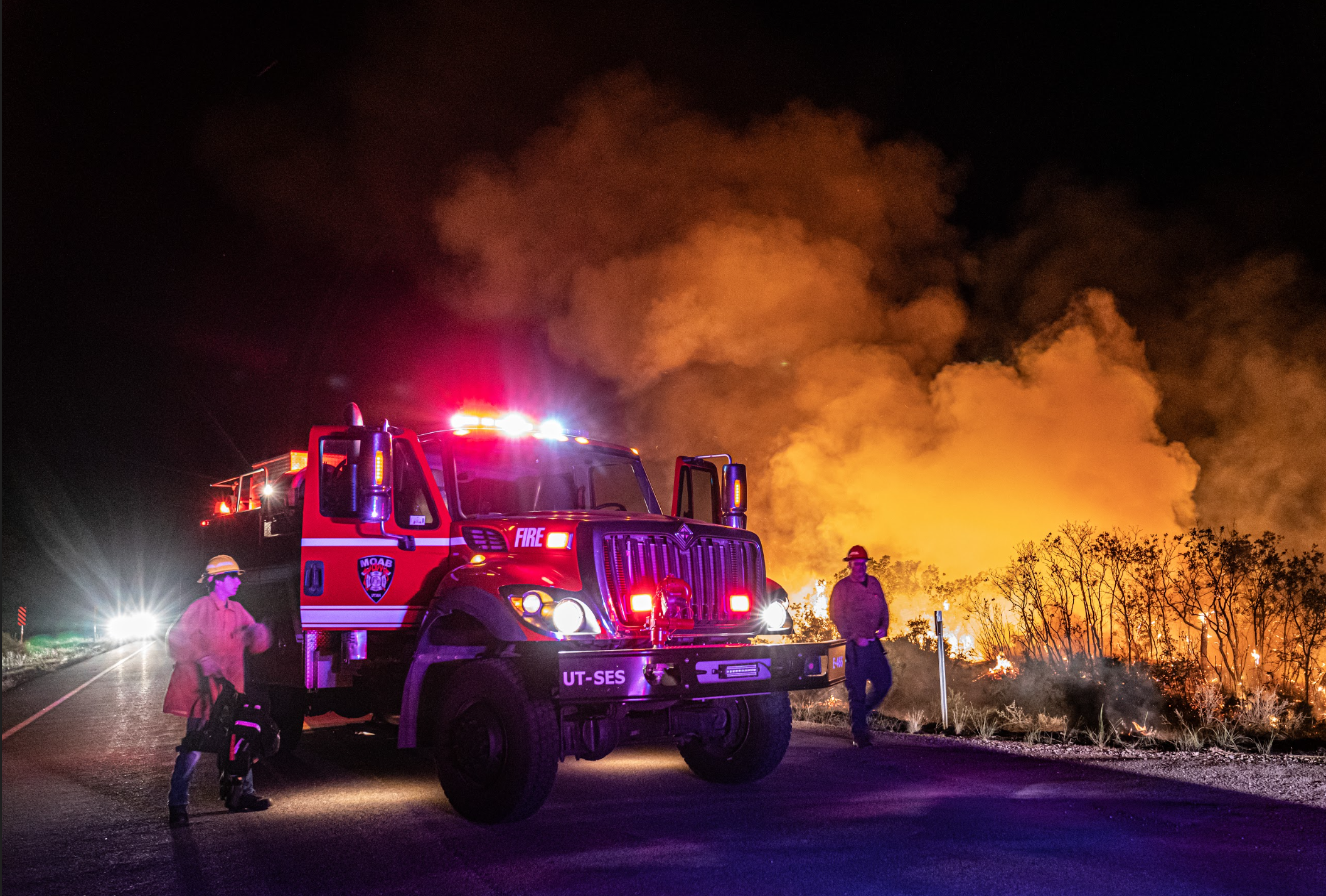 Fire along river road, Moab