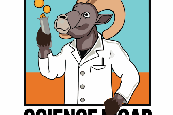 The Science Moab logo: a bighorn sheep in a lab coat holds a beaker with bubbling fluid. Below him are the words, "Science Moab"