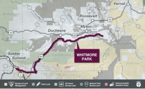 a map of where the Uinta Oil Railway is planned
